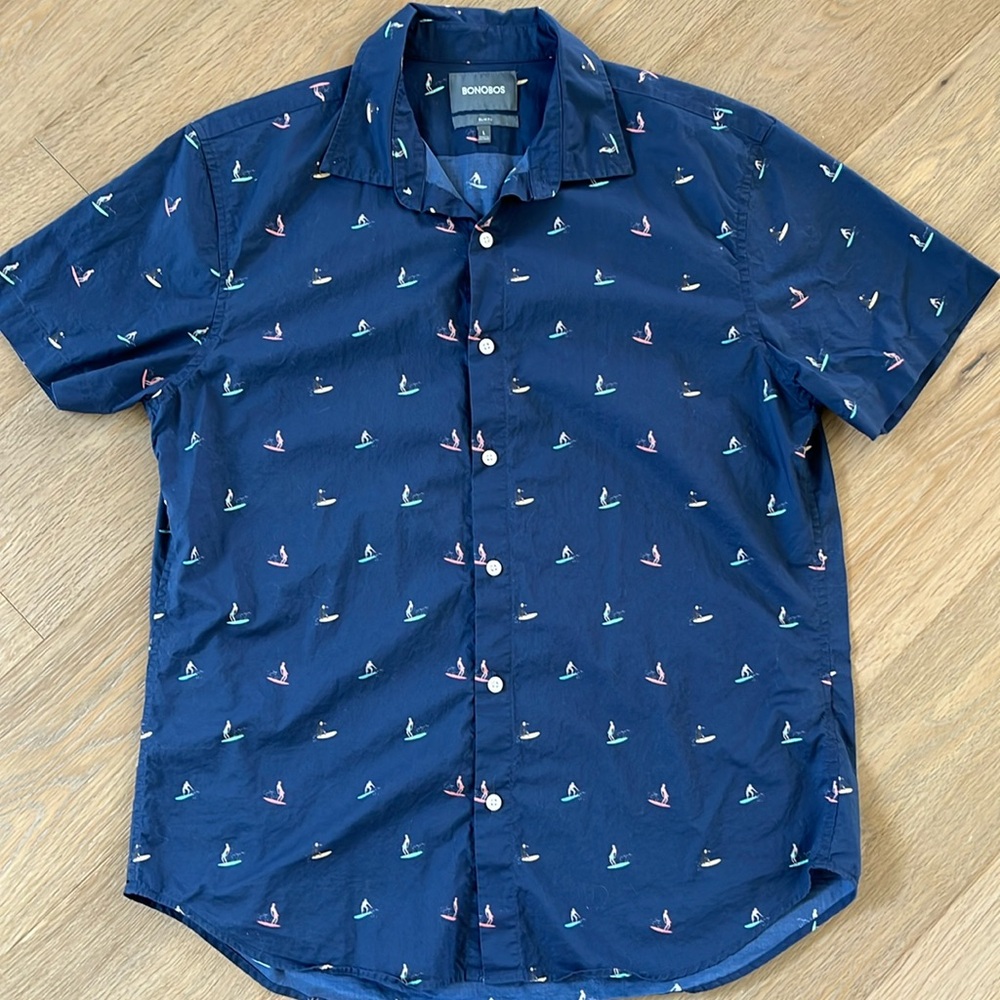 NWOT Bonobos Navy Surfers Button Down Size Large